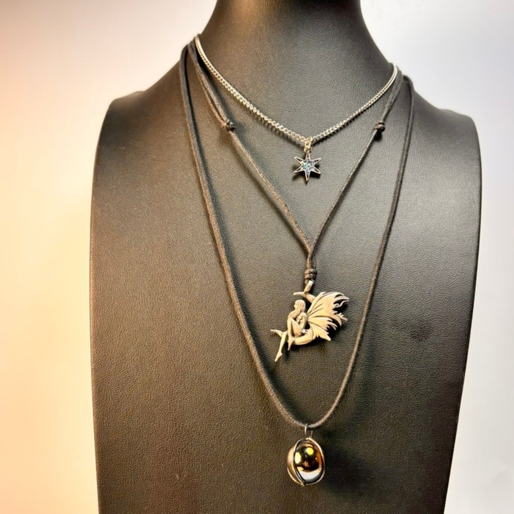 Layered Necklace Silver Black Fairy Star Orb Whimsygoth Celestial Goth Boho Chic